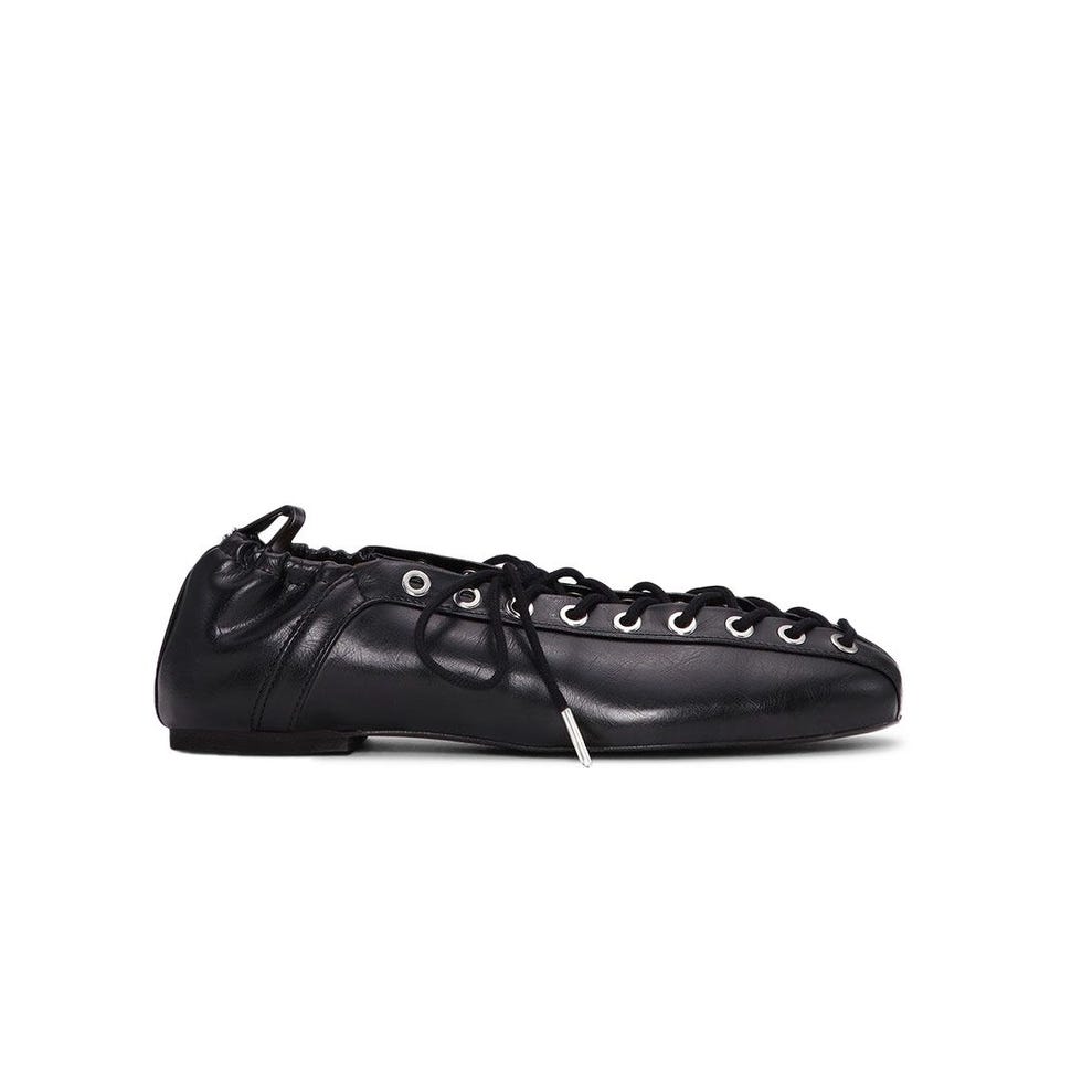 Lace-Up Faux-Leather Ballet Flats