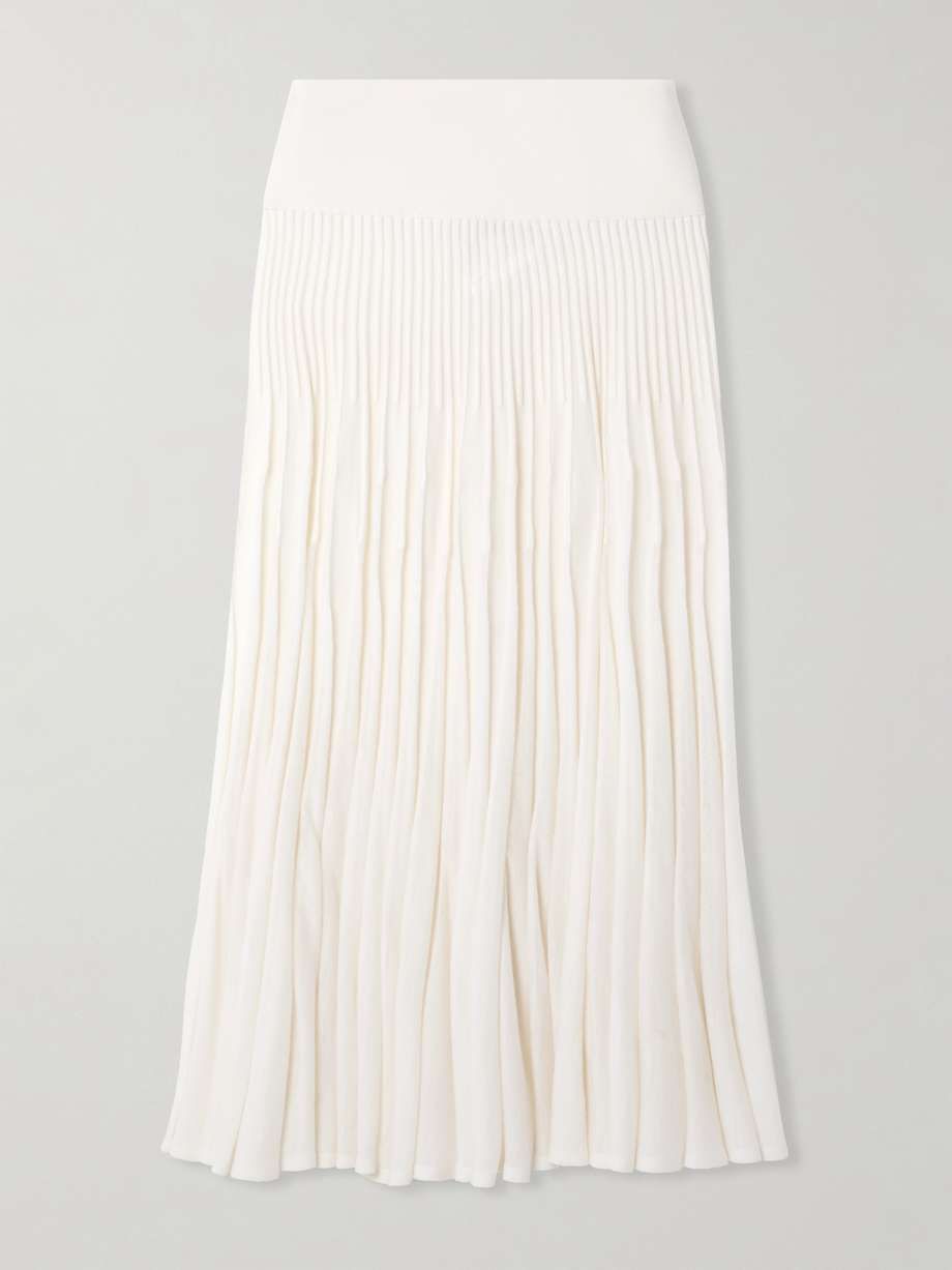 Pleated Wool Midi Skirt