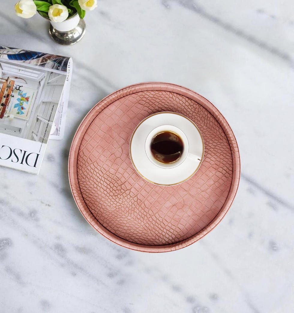 Faux Leather Round Serving Tray
