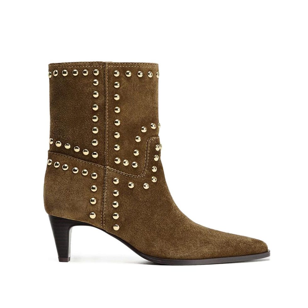Split Leather Studded Ankle Boots