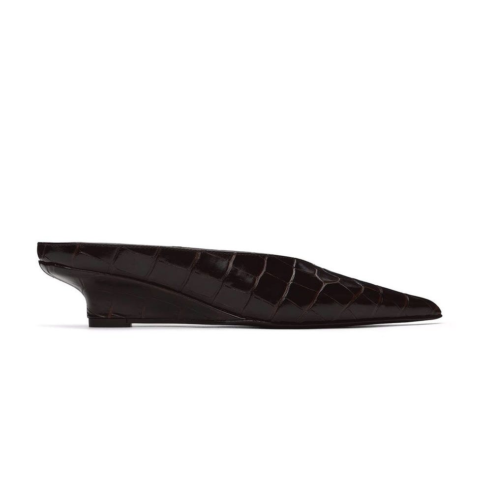  Sharp Croco-Embossed Wedge Mules