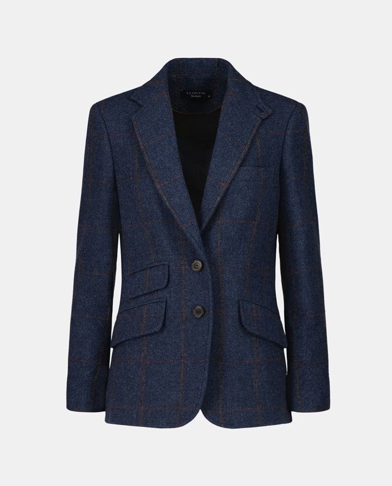 Blazer de lana a cuadros azul