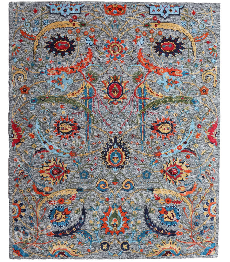 Alfombra hecha a mano con diseño floral antiguo (180 x 270 cm)
