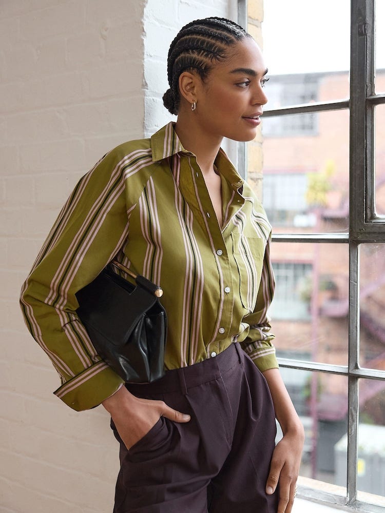 Olive Green Stripe Girlfriend Shirt
