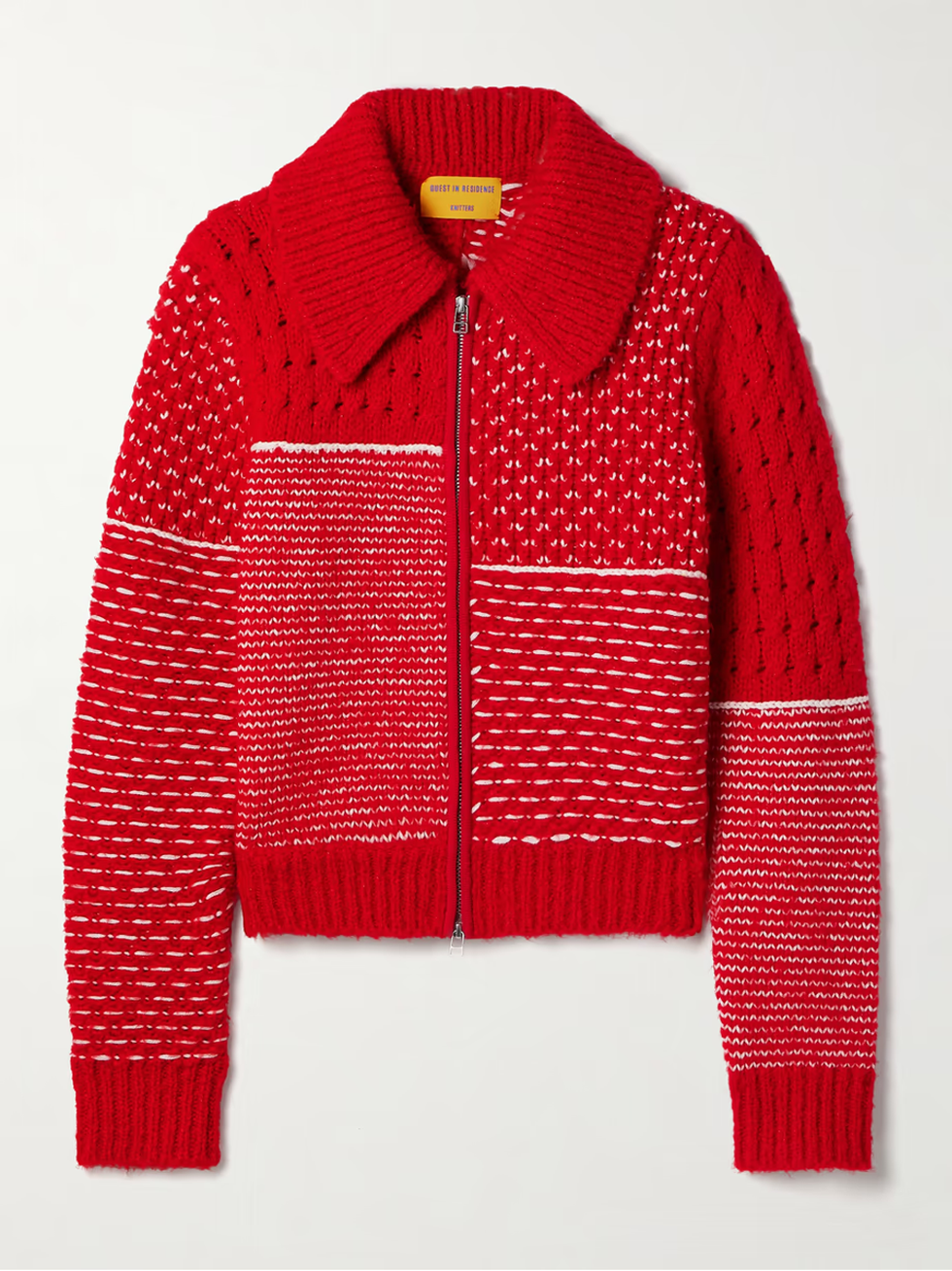 Frankie jacquard and pointelle-knit wool-blend jacket