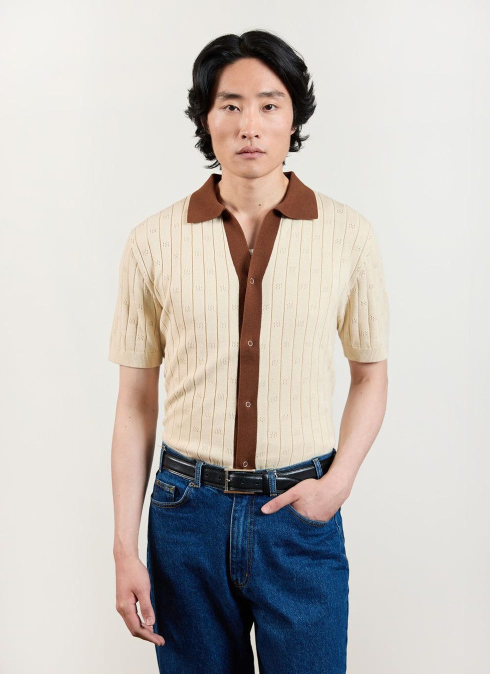 Open Collar Knitted Polo