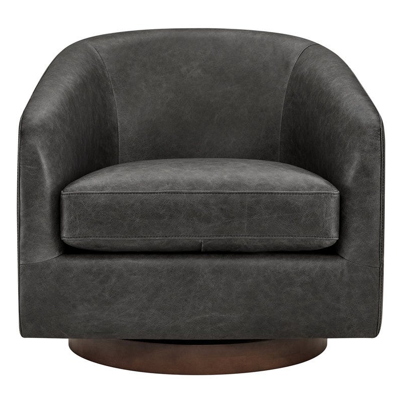 Bennett Genuine Leather Swivel Barrel Chair