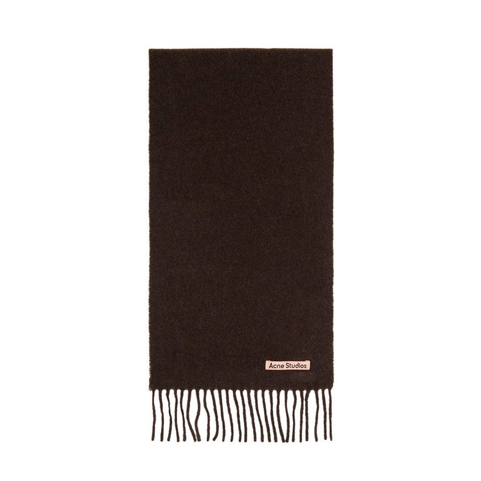 Brown skinny fringe wool scarf