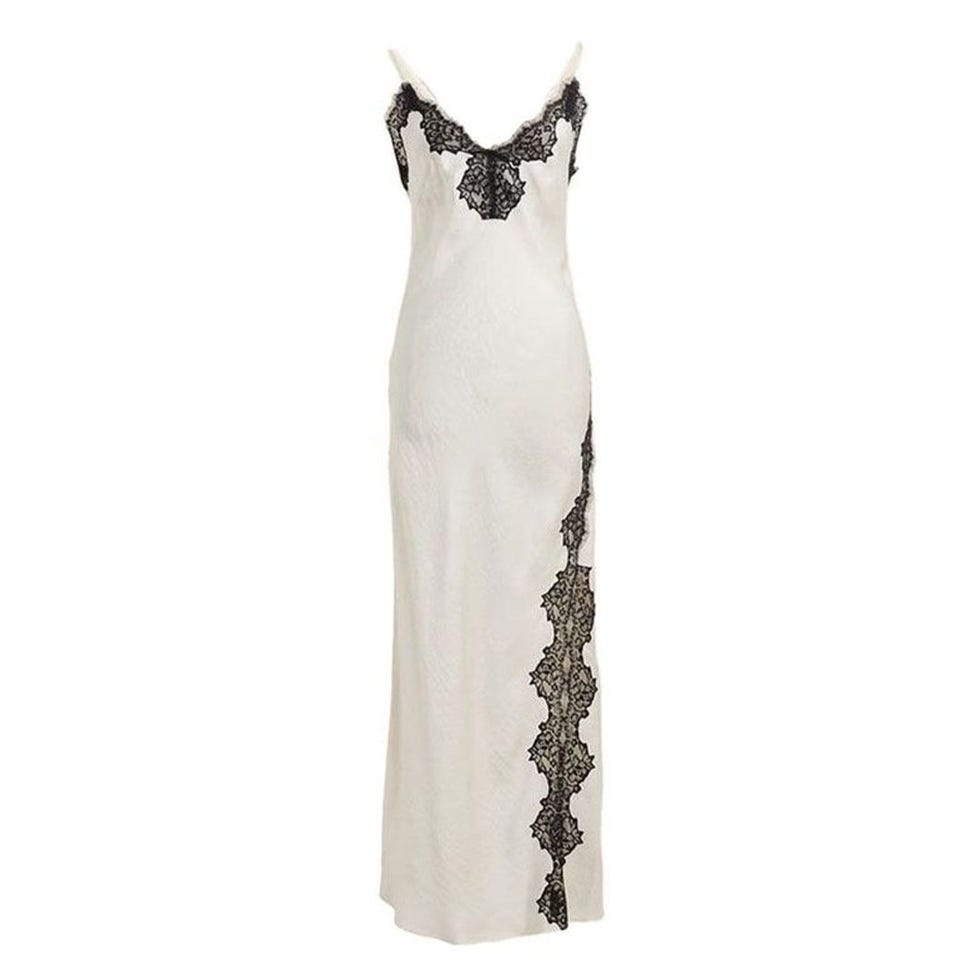 Textured satin lace trim slip dress