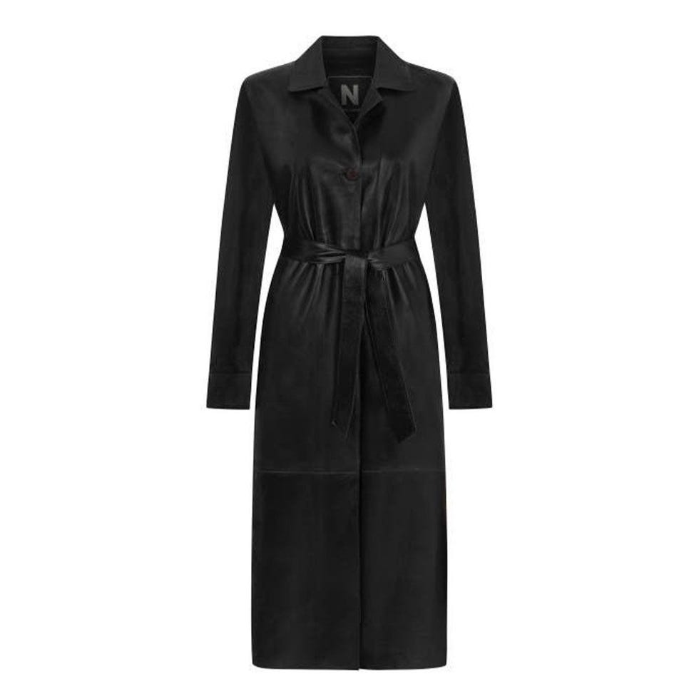 Faux leather trench coat with belt