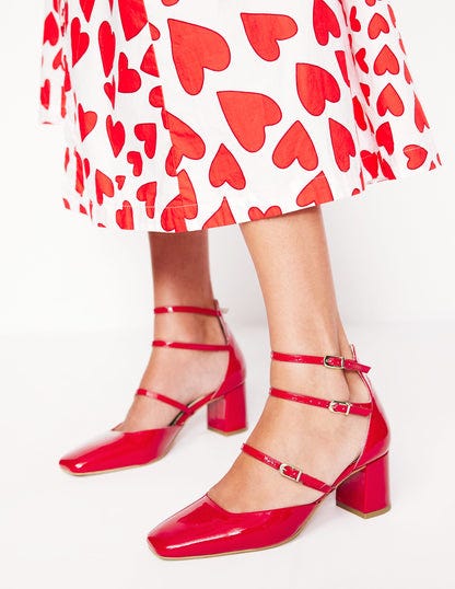 Multi Strap Block Heel Pump Poppy Red