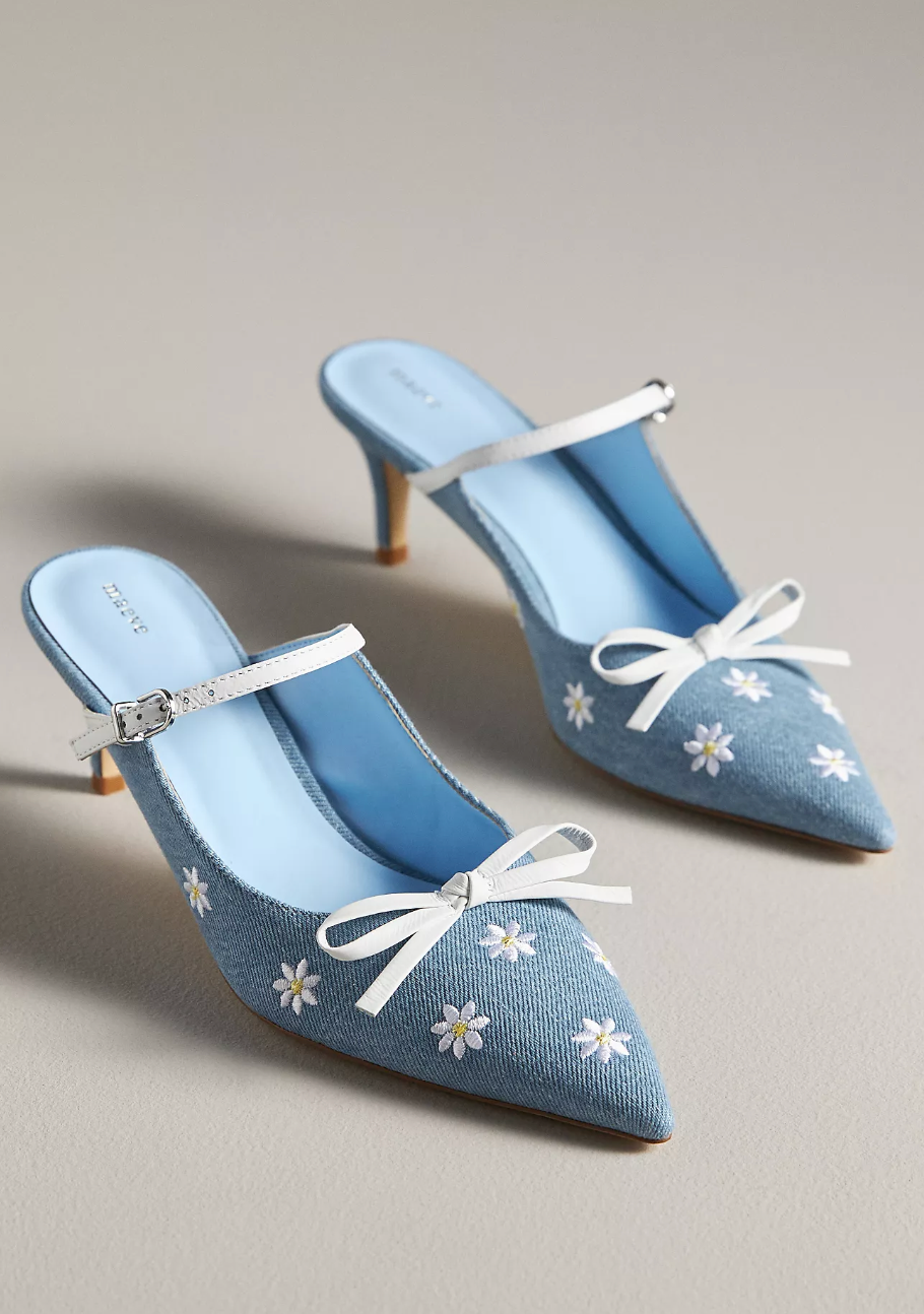 Maeve Bow Kitten-Heel Mules