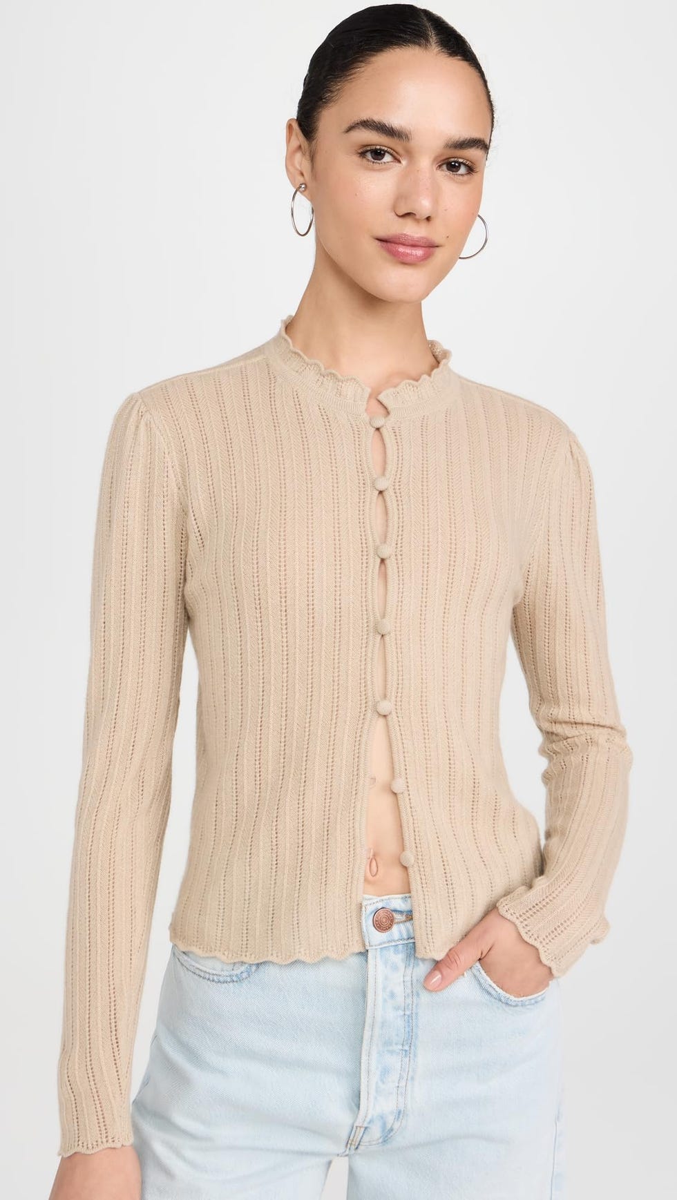 Ruffle Neck Cashmere Cardi 