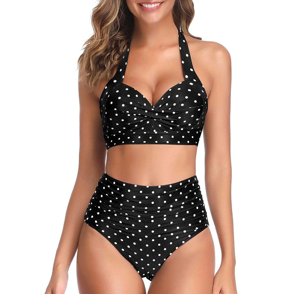 Retro Halter Ruched High Waist Bikini