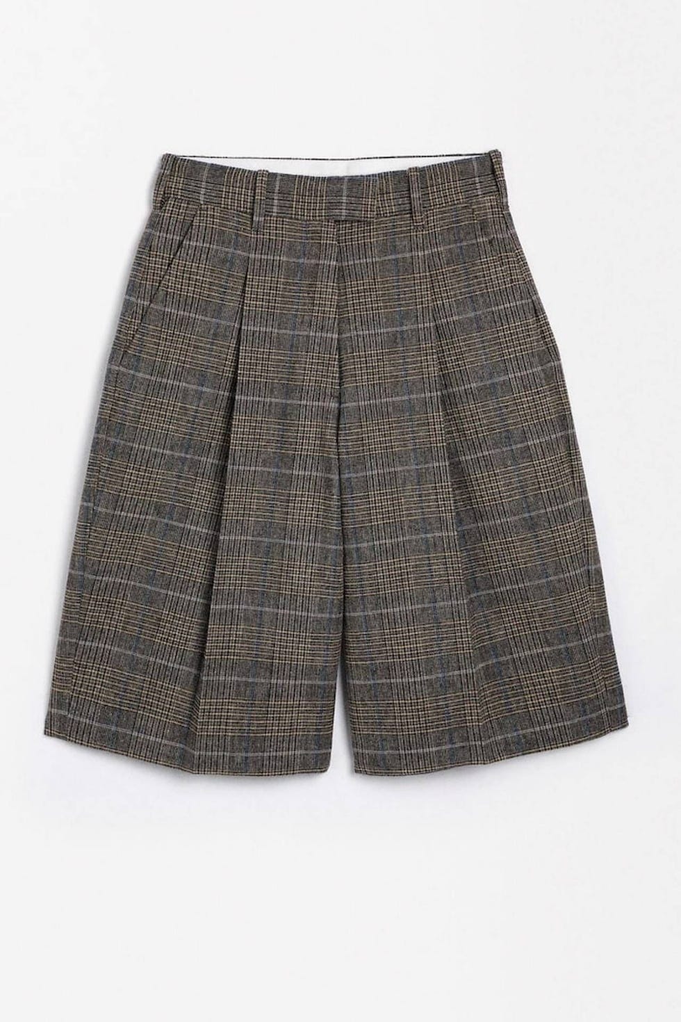 Bermudas de lana con detalle plisado y estampado a cuadros