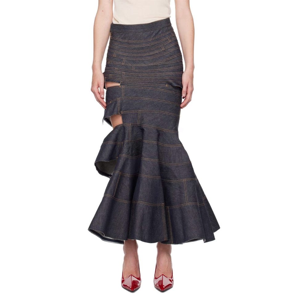 Indigo Cutout Denim Maxi Skirt