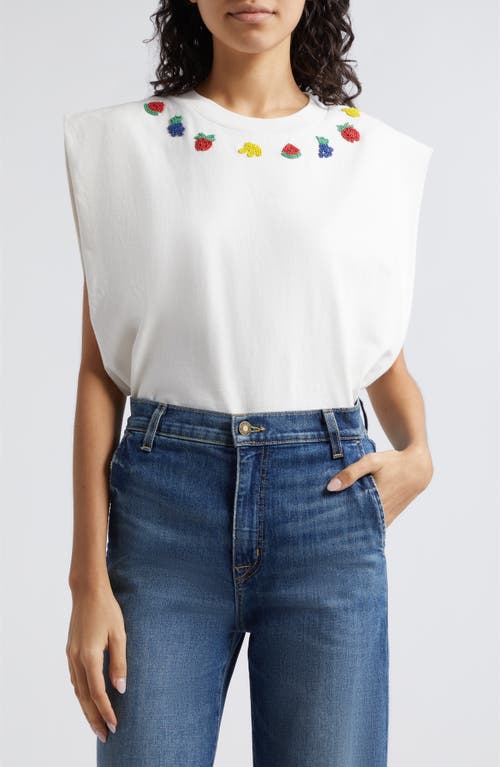 Fruit Bead Embellished Cotton Muscle T-Shirt