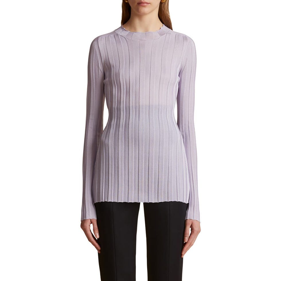 Cosette Semi Sheer Silk Blend Rib Knit Top