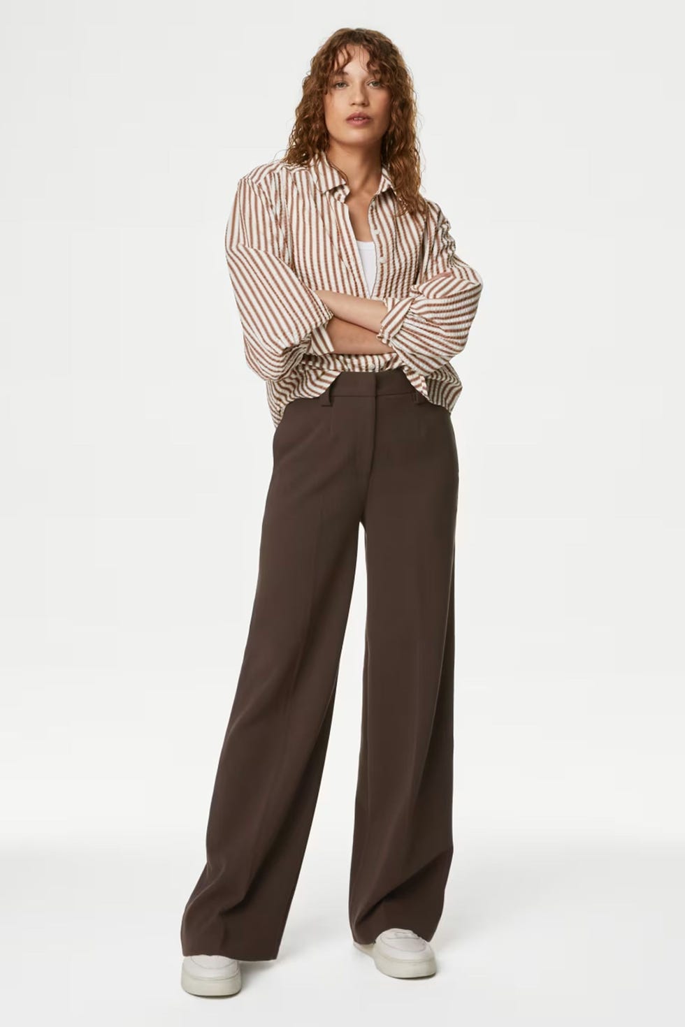 Crepe Tab Detail Wide Leg Trousers