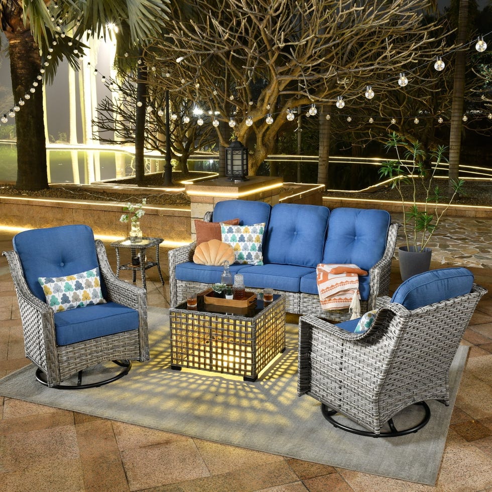 5 Piece Outdoor Patio Furniture Set with Swivel Chairs 