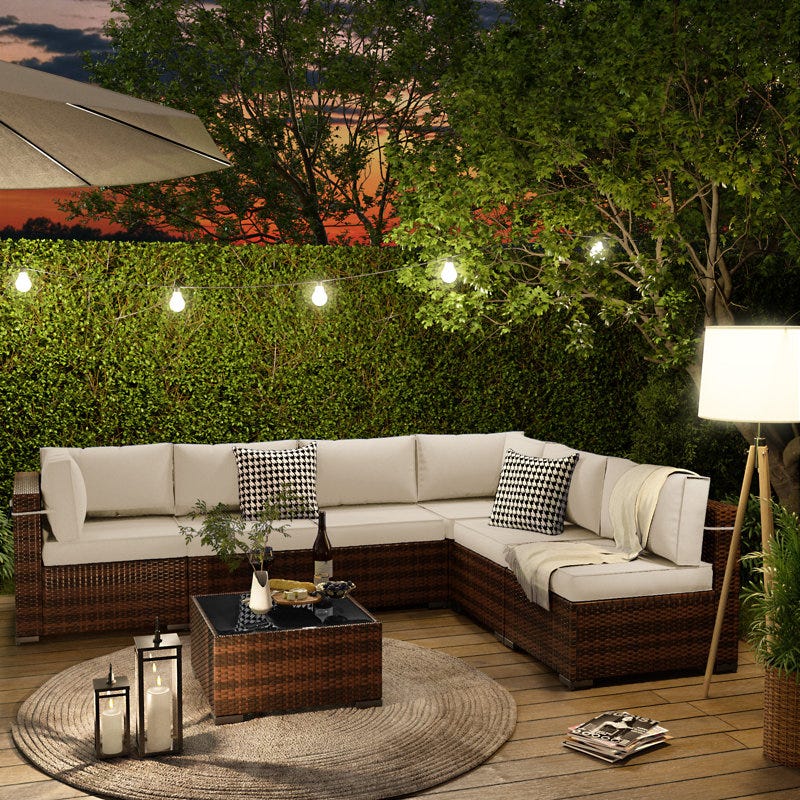 7-Piece Rattan Sectional Seating Group with Cushions