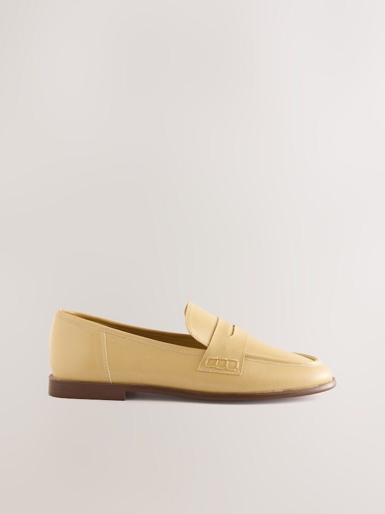 Pale Yellow Synthetic Leather Penny Loafers with Synthetic Sole