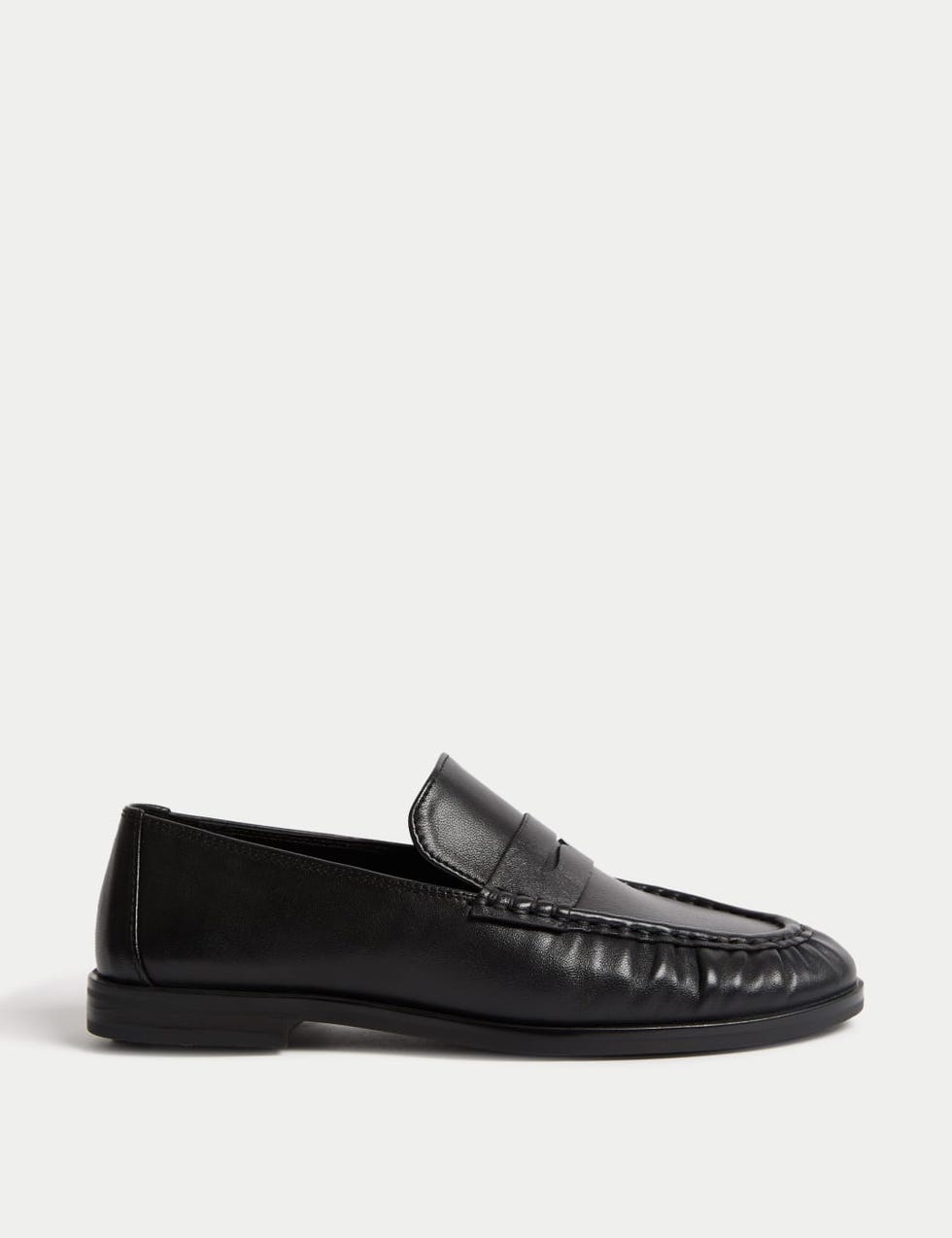 Black Leather Penny Loafer with Synthetic Sole