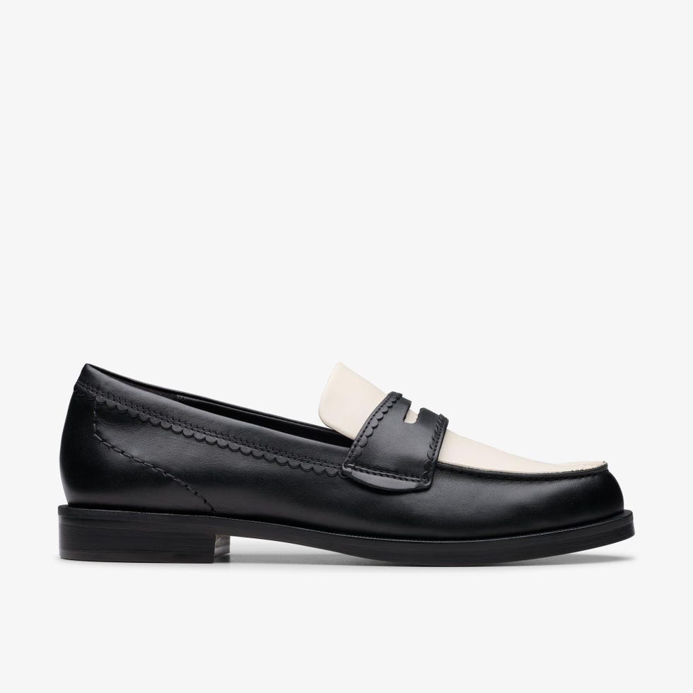Black and White Leather ‘Straven Edge’ Penny Loafer with Rubber Sole