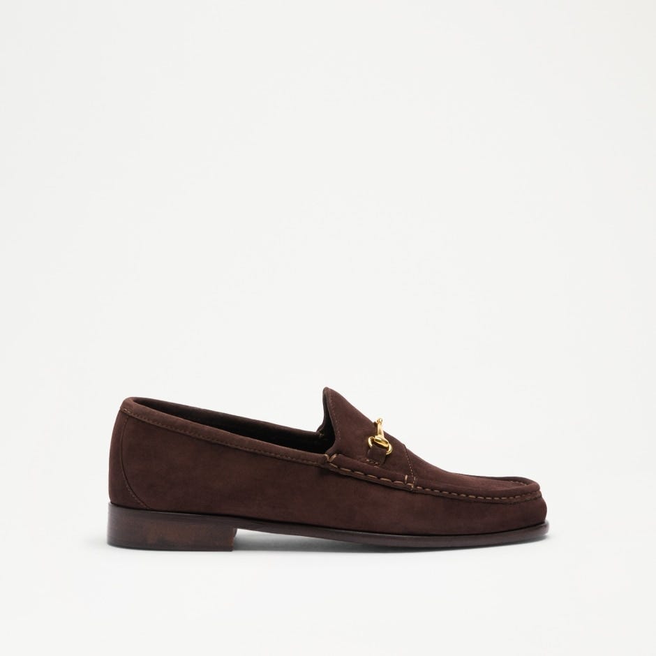 Brown Suede ‘Fiori’ Snaffle Loafer with Leather Sole