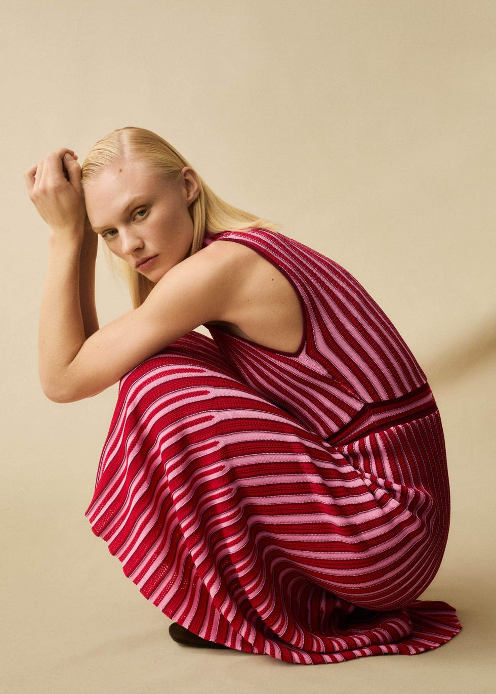 Textured Stripe Knit Midi Dress