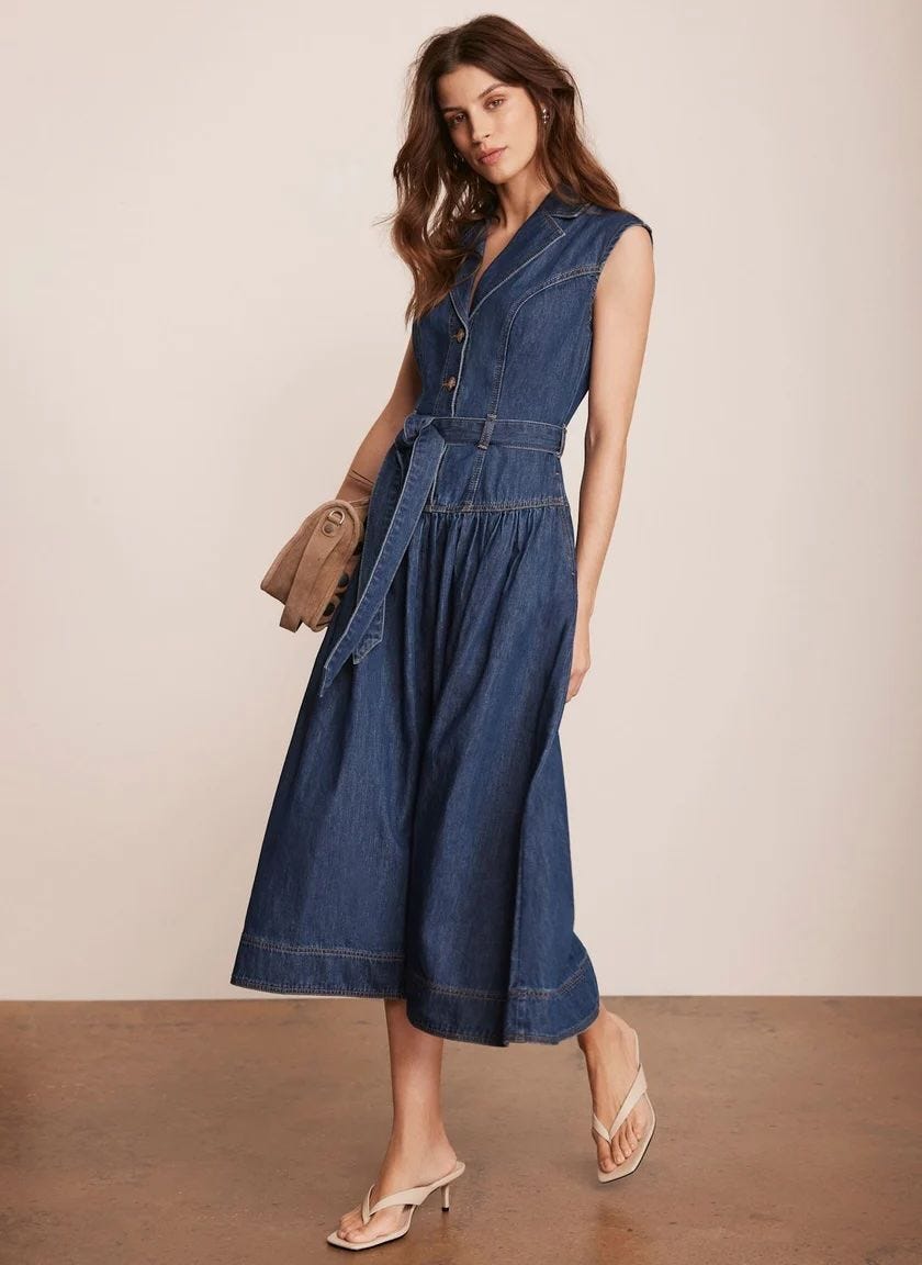 Dark Indigo Drop Waist Collared Denim Dress