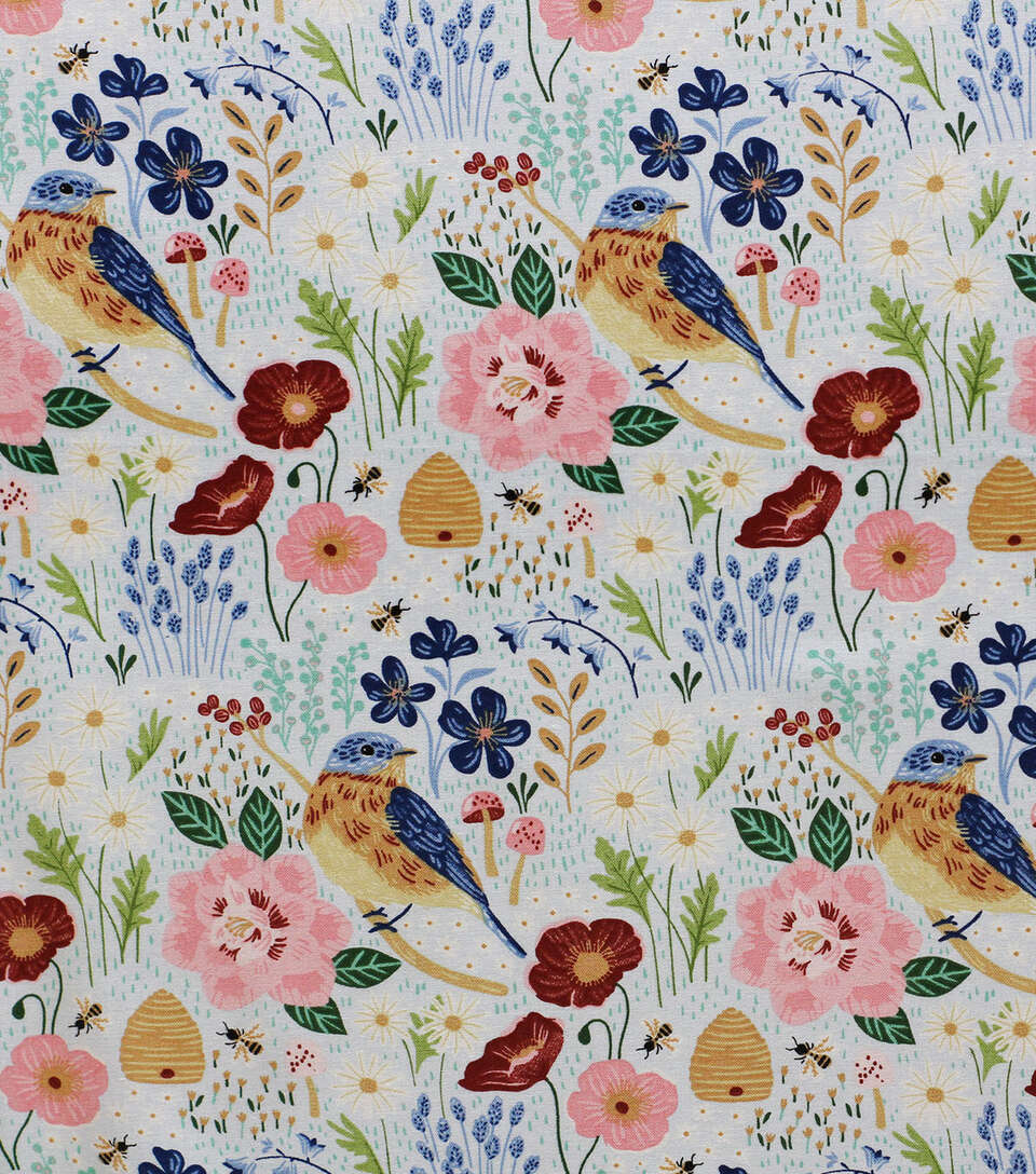 Packed Floral & Bird Quilt Cotton Fabric