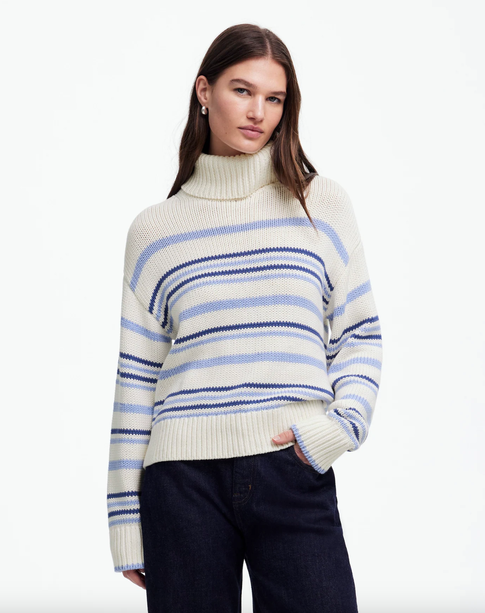 Ribbed Cotton Turtleneck Sweater in Stripe