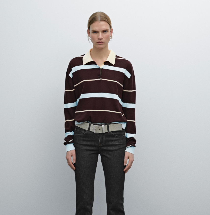 Striped rugby top  with polo collar