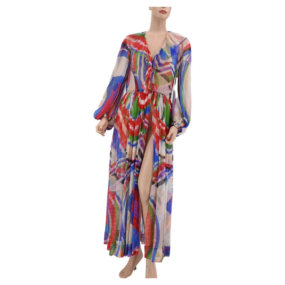 Chiffon Full Length Abstract Print Runway Dress