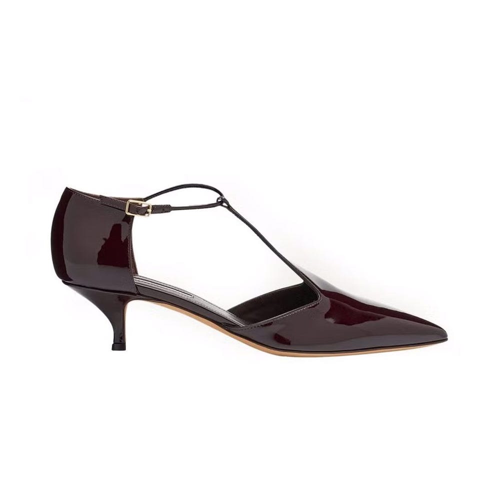 Leandra Patent T-Strap Kitten Pumps