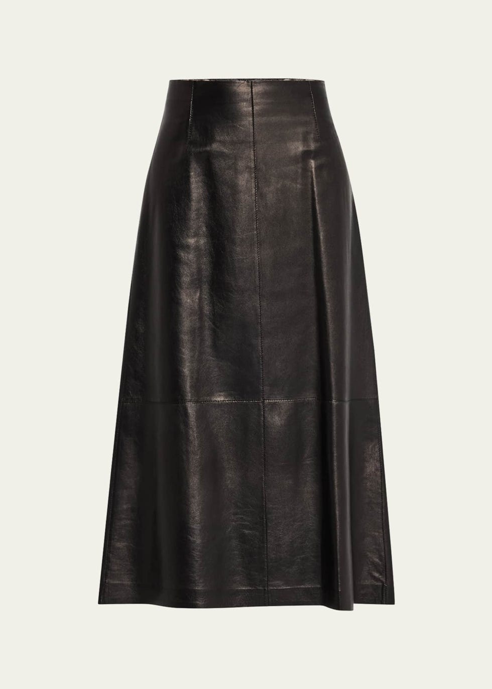 A-Line Leather Midi Skirt
