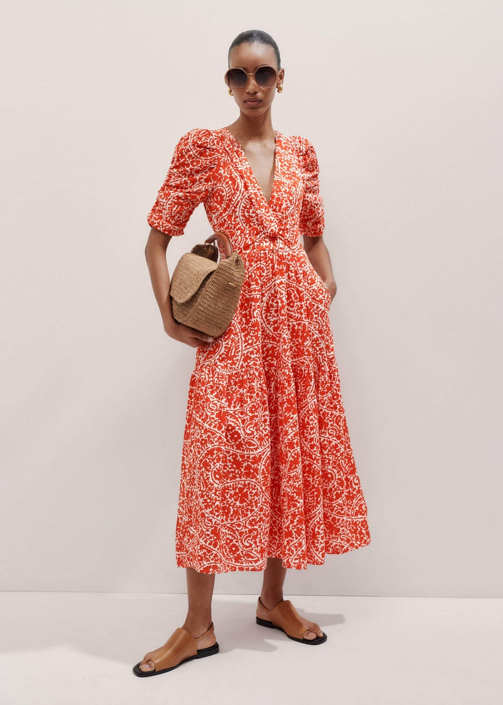  Cheesecloth Mono Paisley Print Maxi Dress