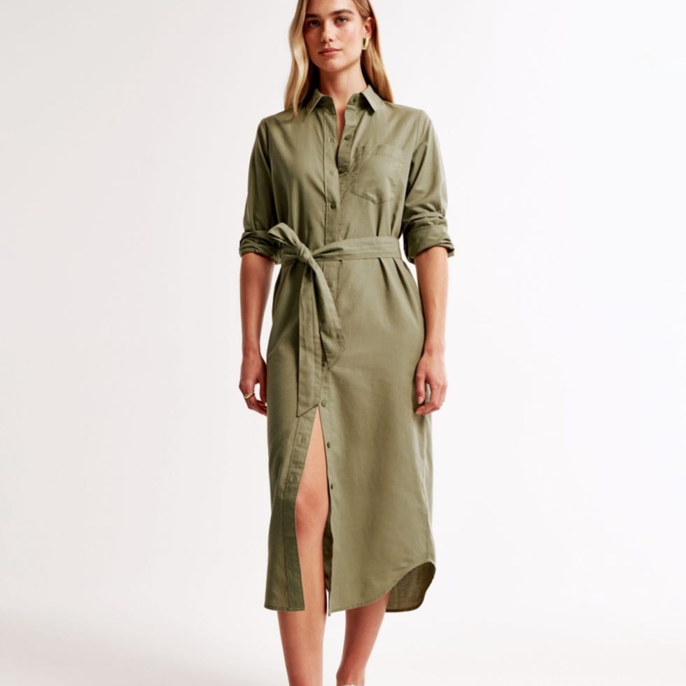 Long-Sleeve Belted Shirt Dress
