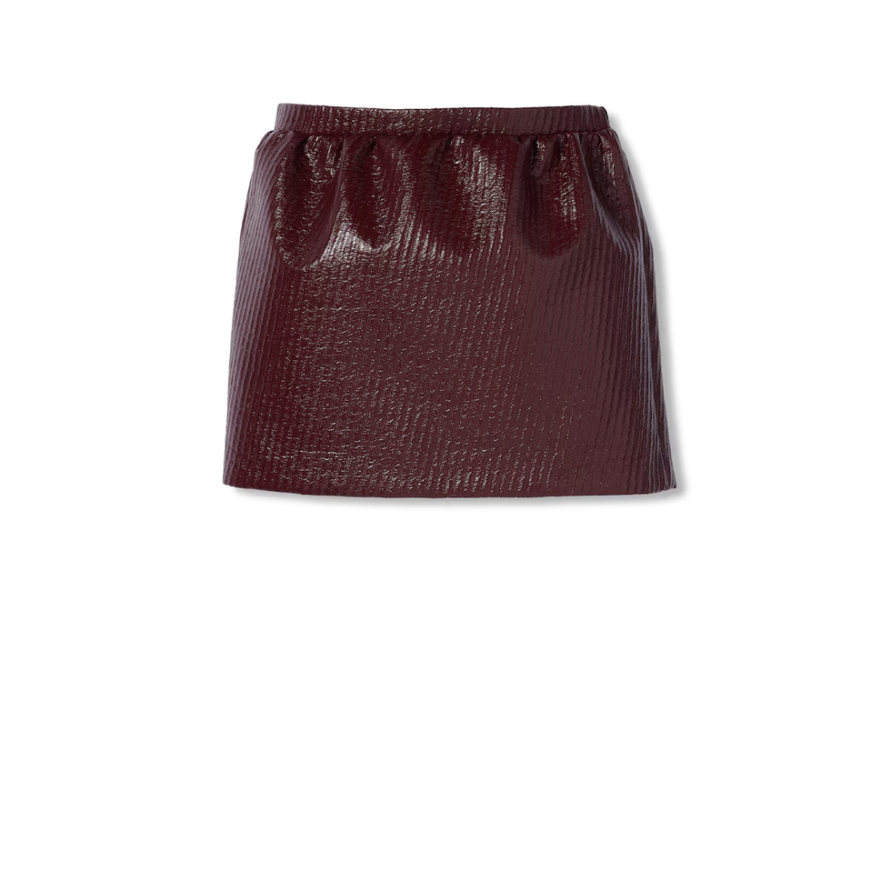 Diagonal Coated Wool Mini Skirt