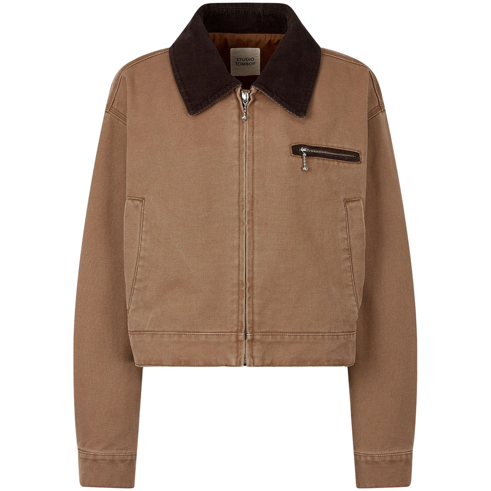 Corduroy-Collar Cropped Jacket