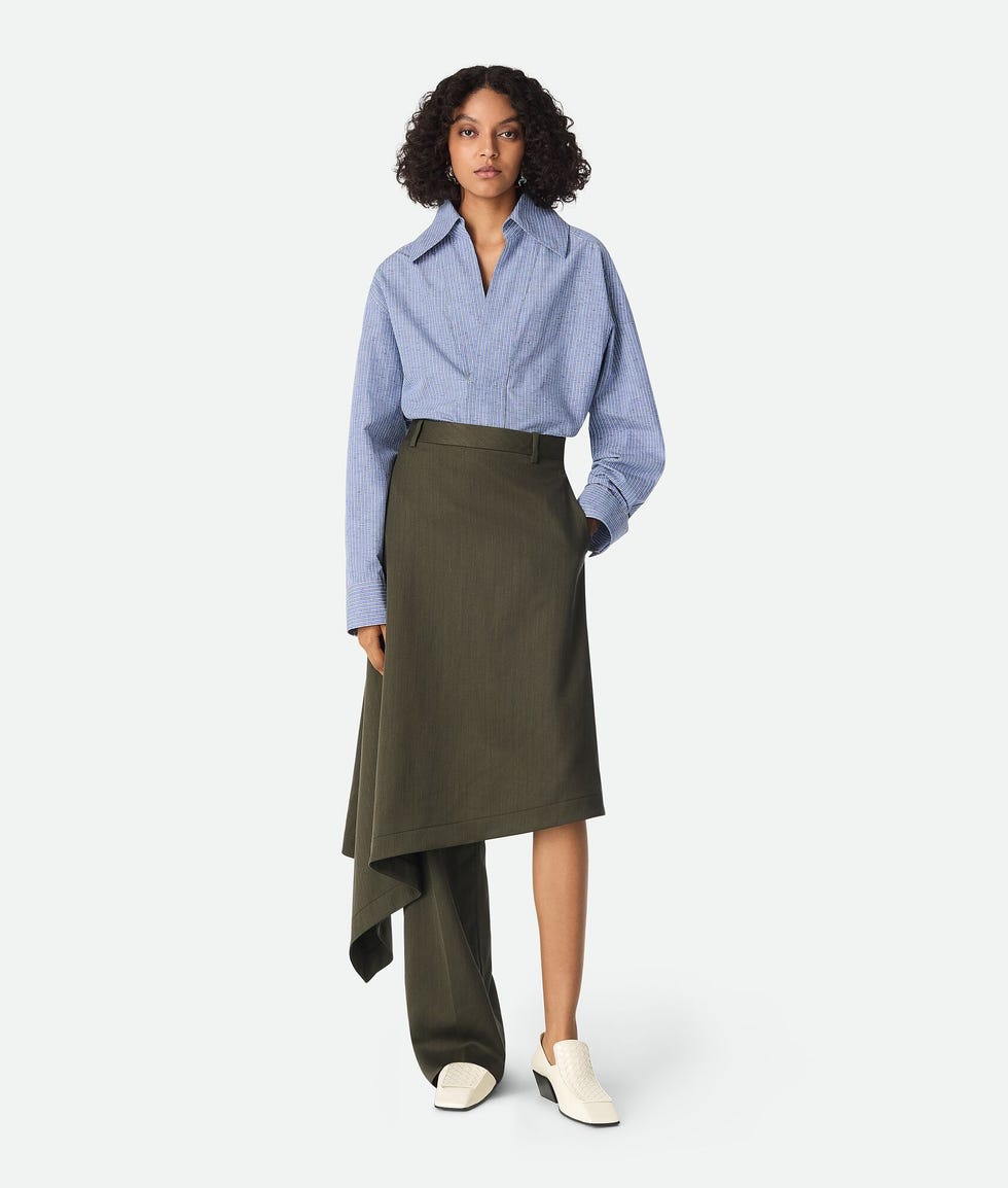 Wool Subtle Stripe Skirt Trousers