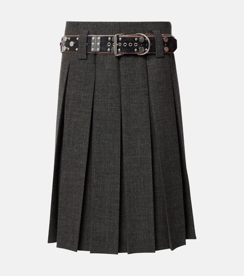 Pleated Virgin Wool Midi Skirt