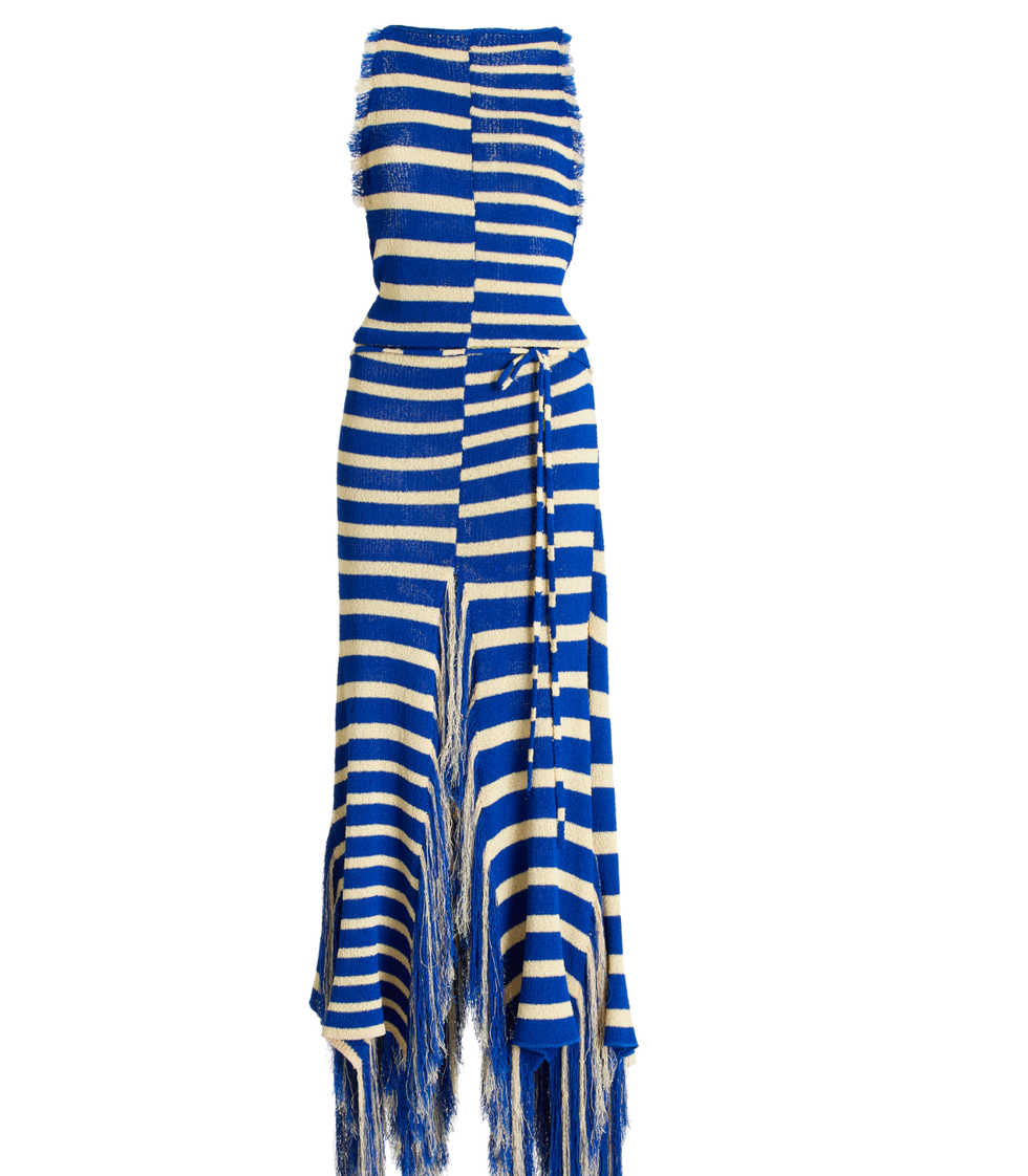 Yves Striped Fringed Cotton Knit Maxi Dress