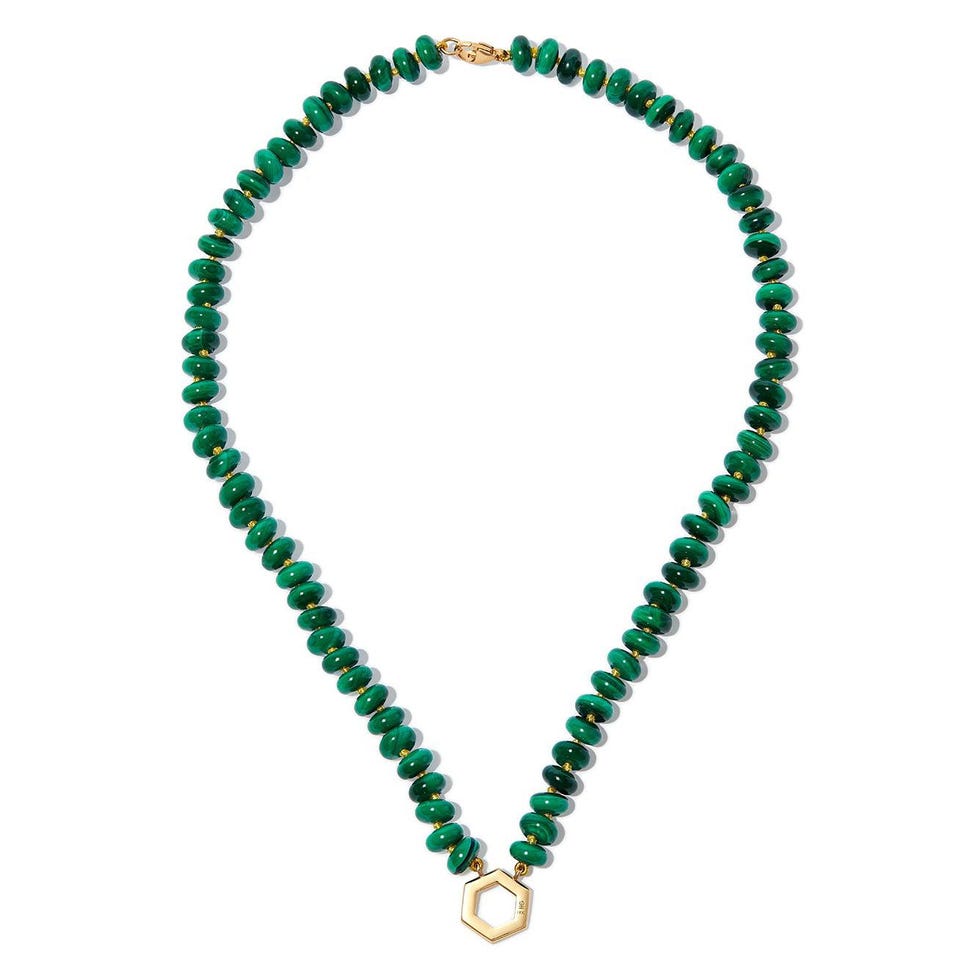 18kt Yellow Gold Malachite Beaded Necklace