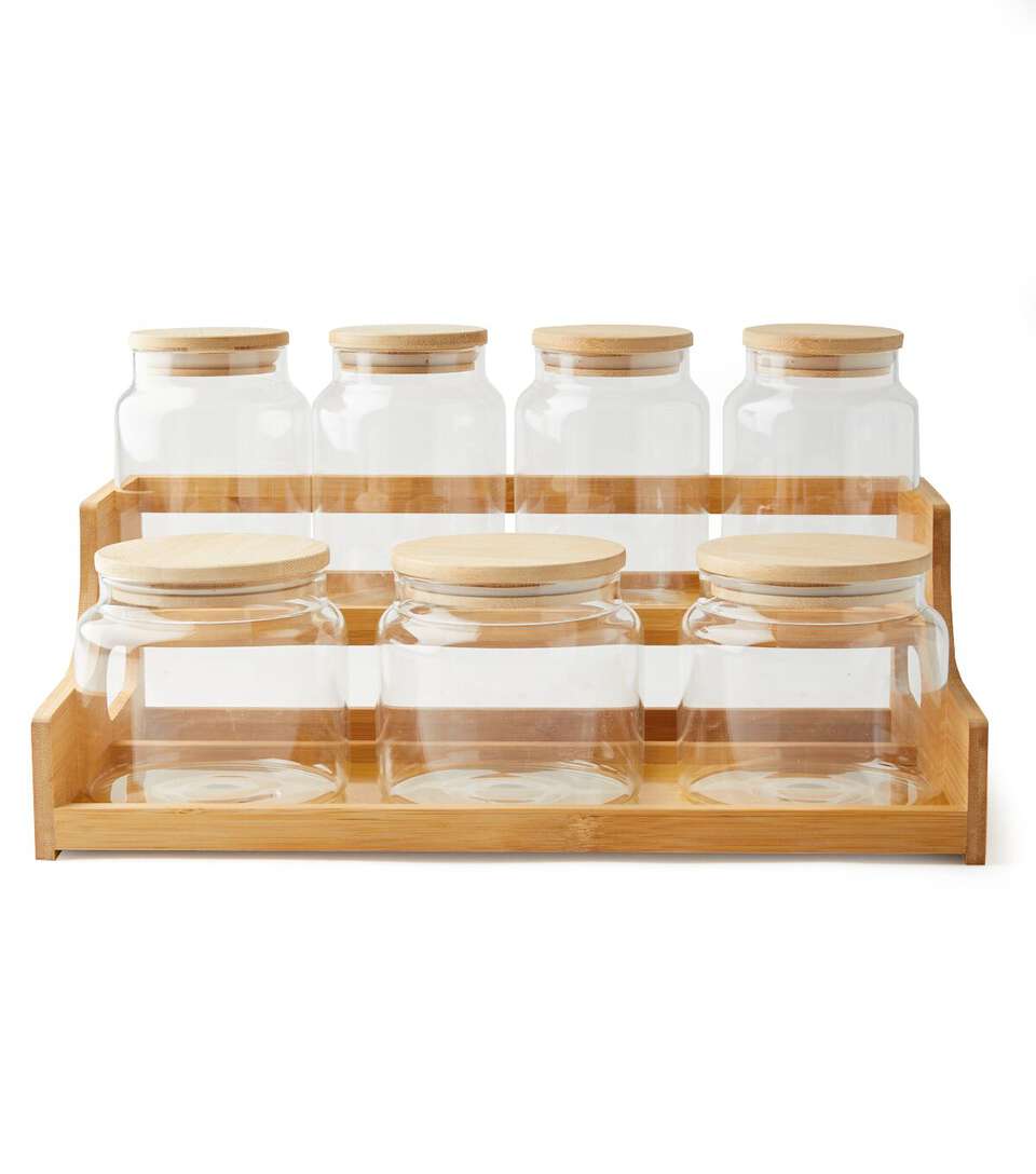 Park Lane Glass Jars & Wood Organization Shelf