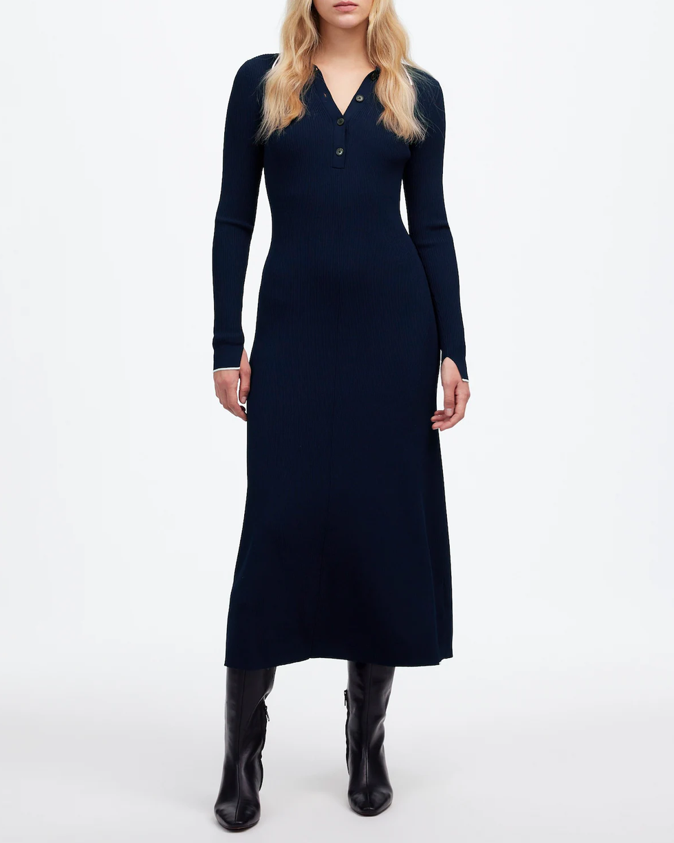 Ribbed Long-Sleeve Midi Dress