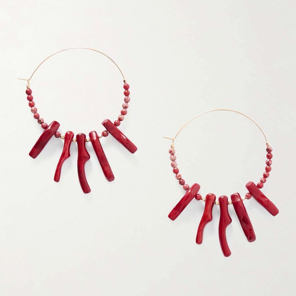 Jolana Gold-Tone Jasper and Bone Hoop Earrings