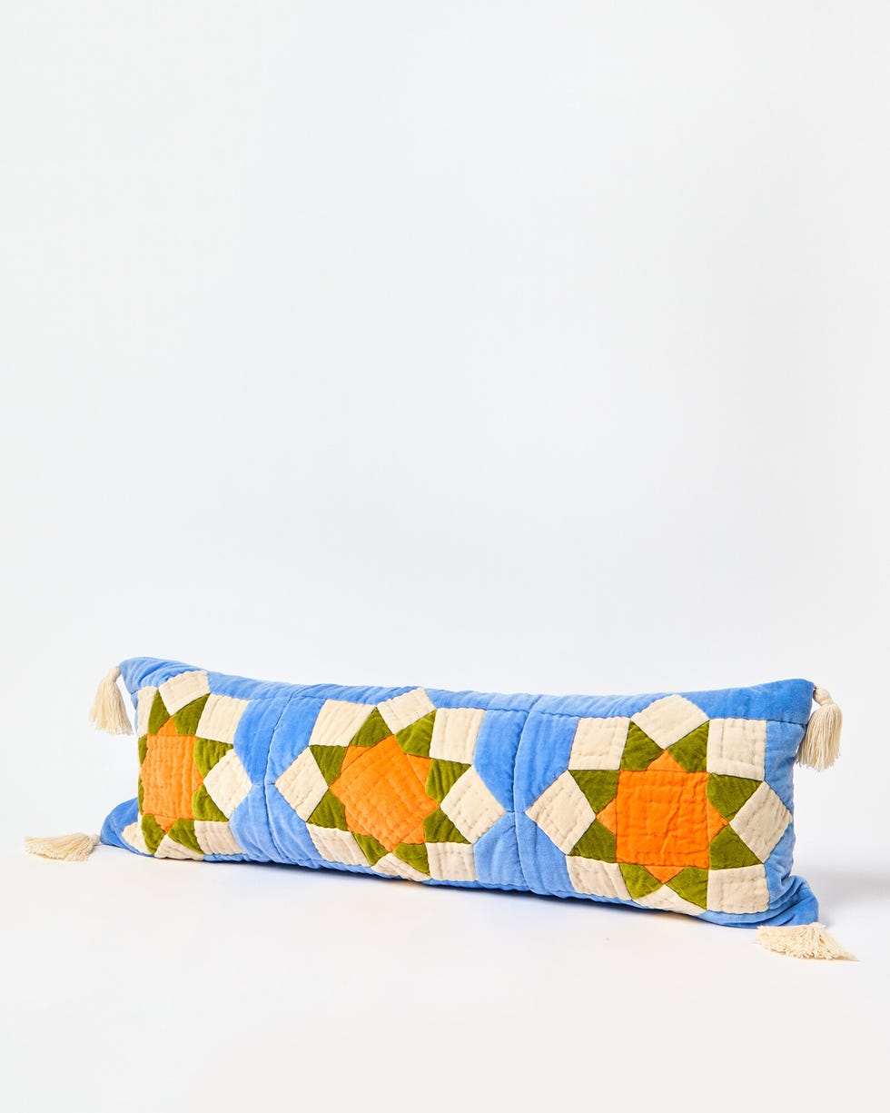 Patchwork Quilted Blue Bolster Cushion
