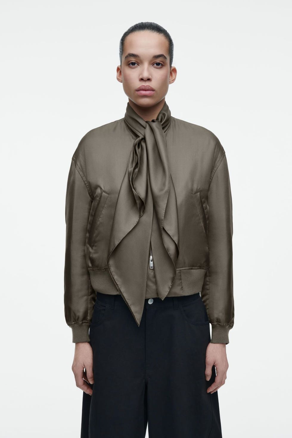  Scarf-detail silk Bomber Jacket